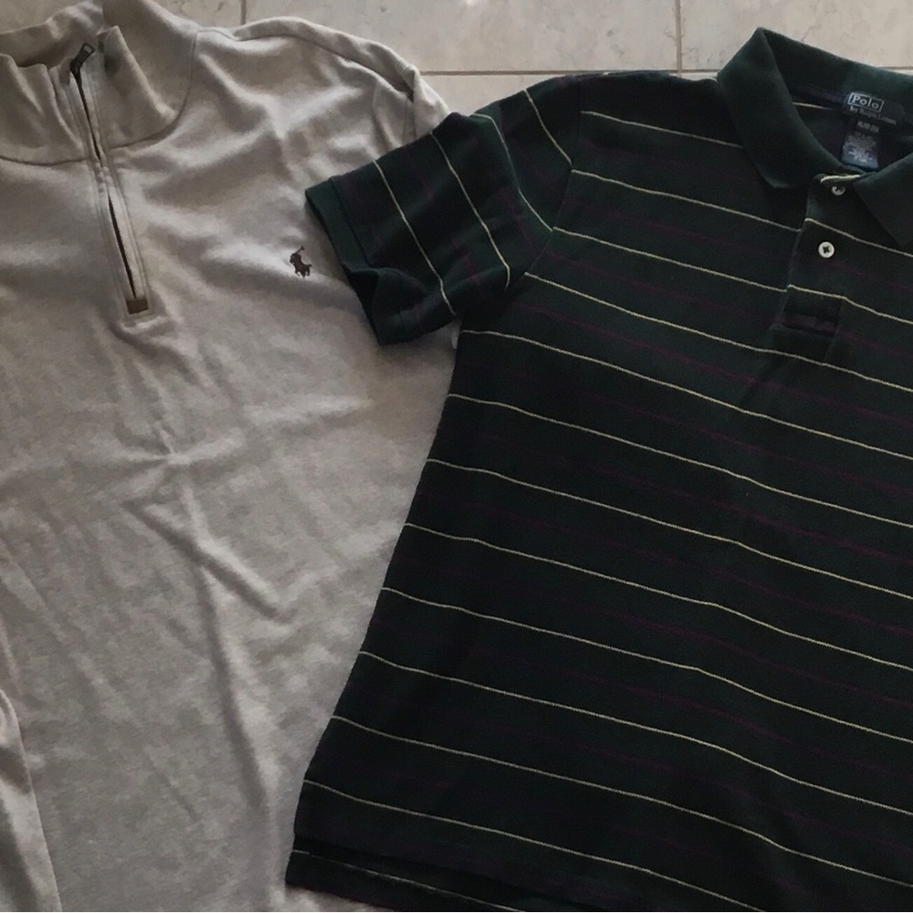 RALPH LAUREN oatmeal 1/4 zip top & stripe polo XL 18-20